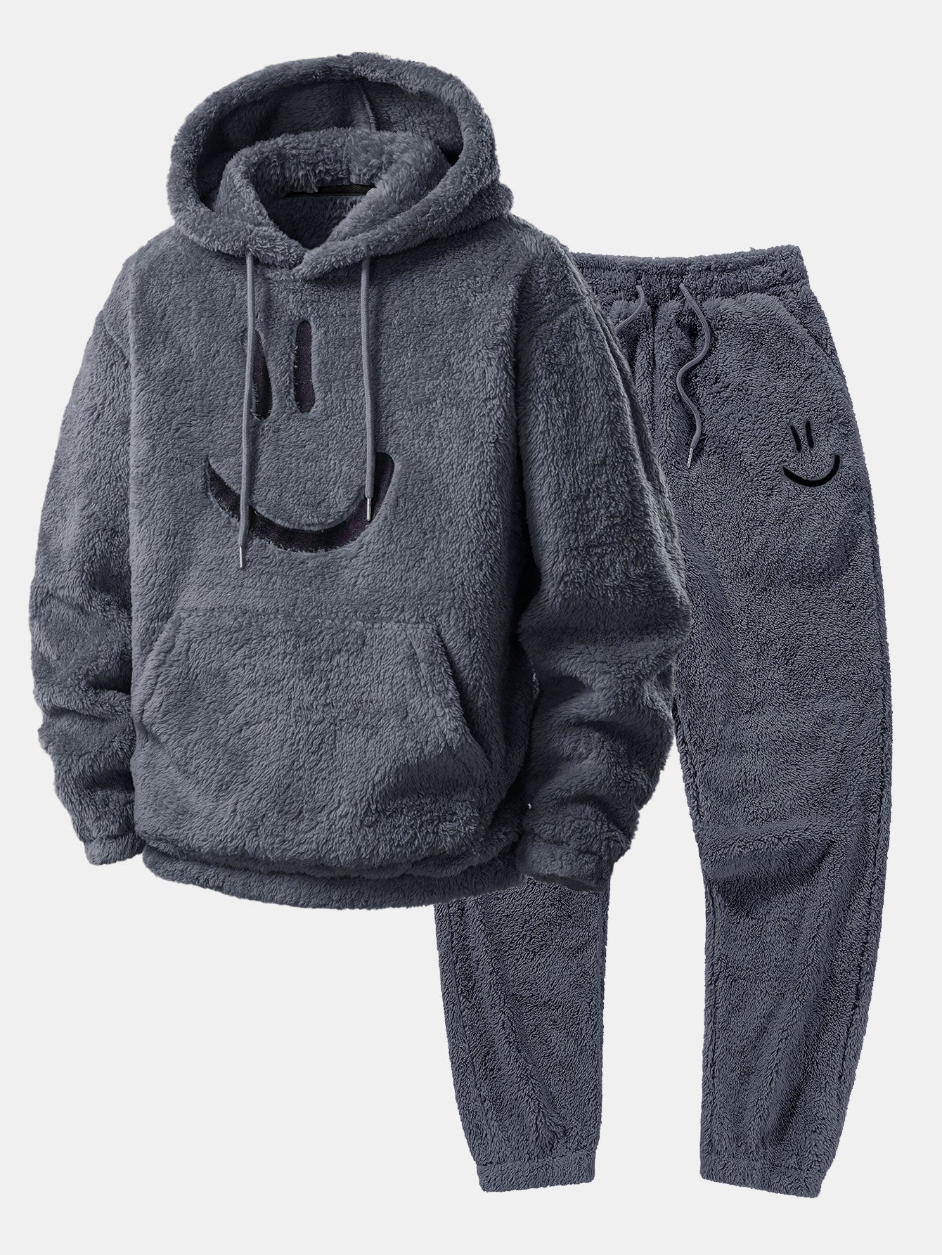 Men’s Plush Teddy Tracksuit – Relaxed Hooded Jogger Set for Winter Comfort