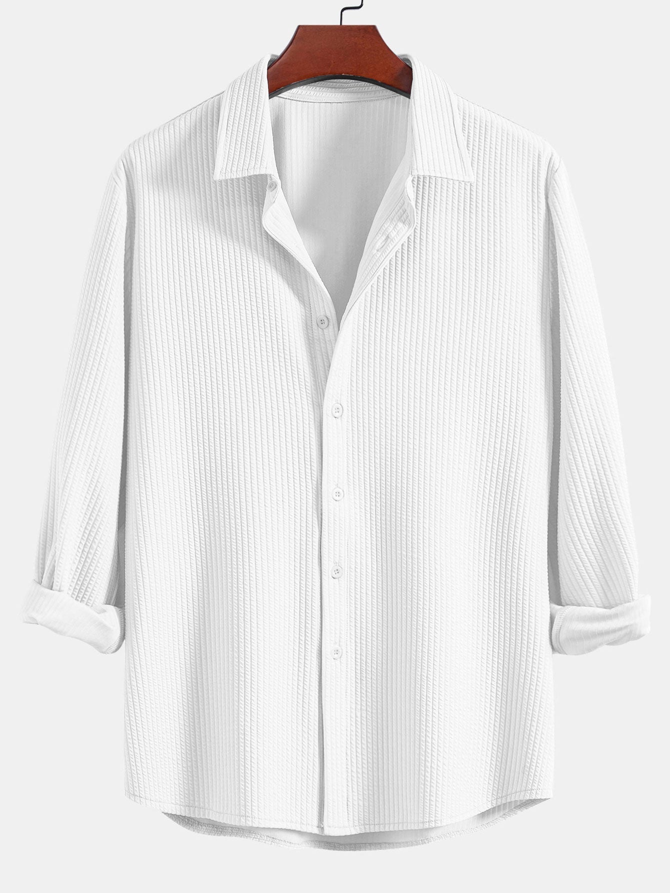 Men’s Muscle-Fit Ribbed Button Shirt – Stretch Textured Smart Casual Top