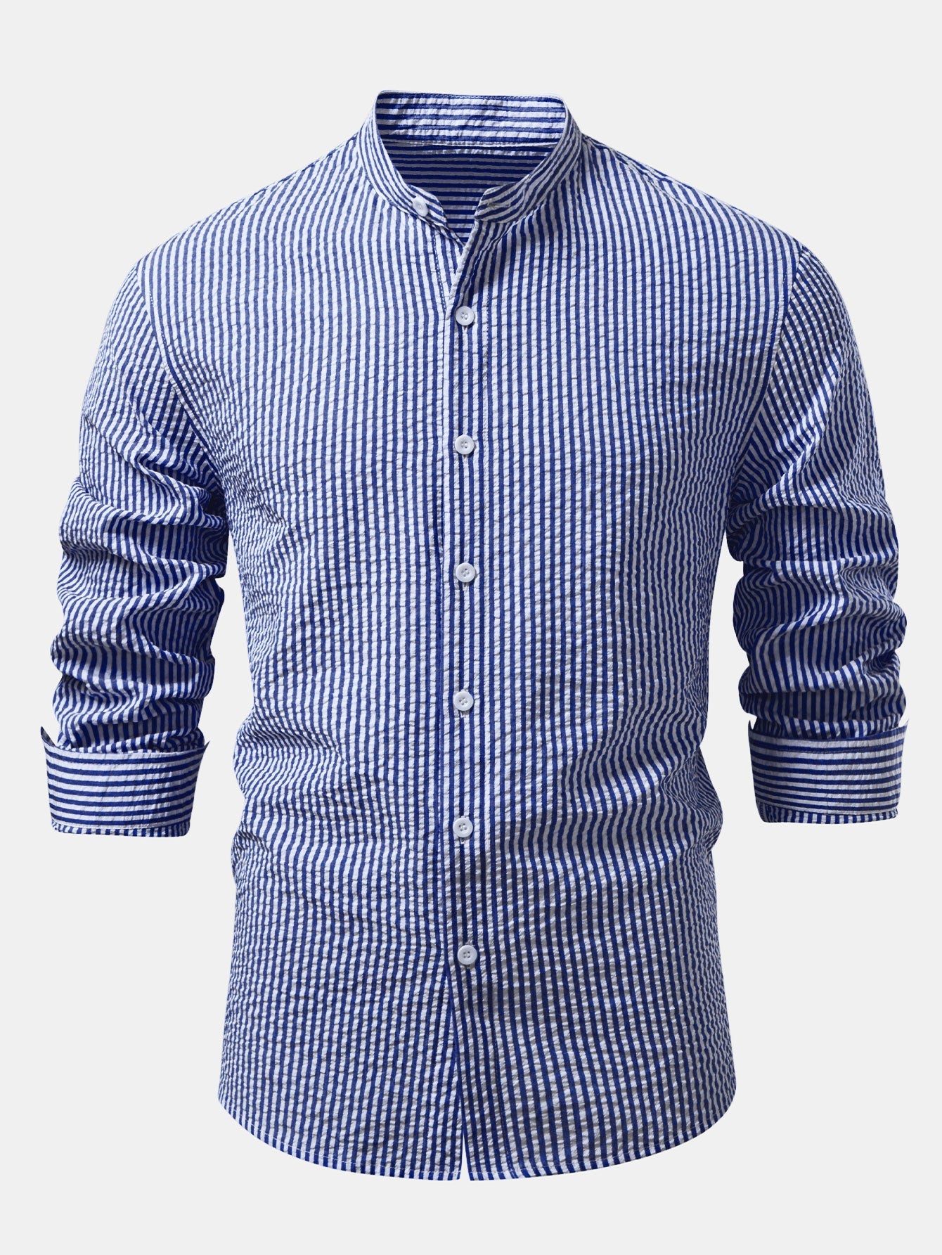 Men’s Lightweight Stand Collar Co-Ord – Seersucker Shirt with Linen Blend Trousers