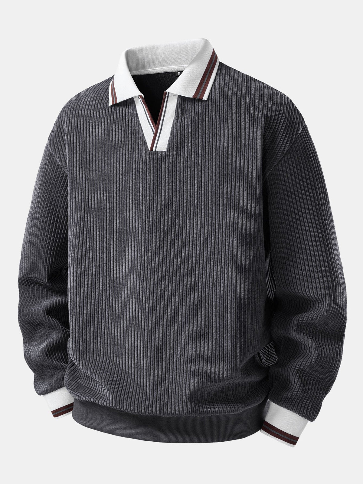 Heren polosweatshirt van ribstof met open Johnny-kraag – Trui met relaxte pasvorm en lange mouwen voor smart casual W