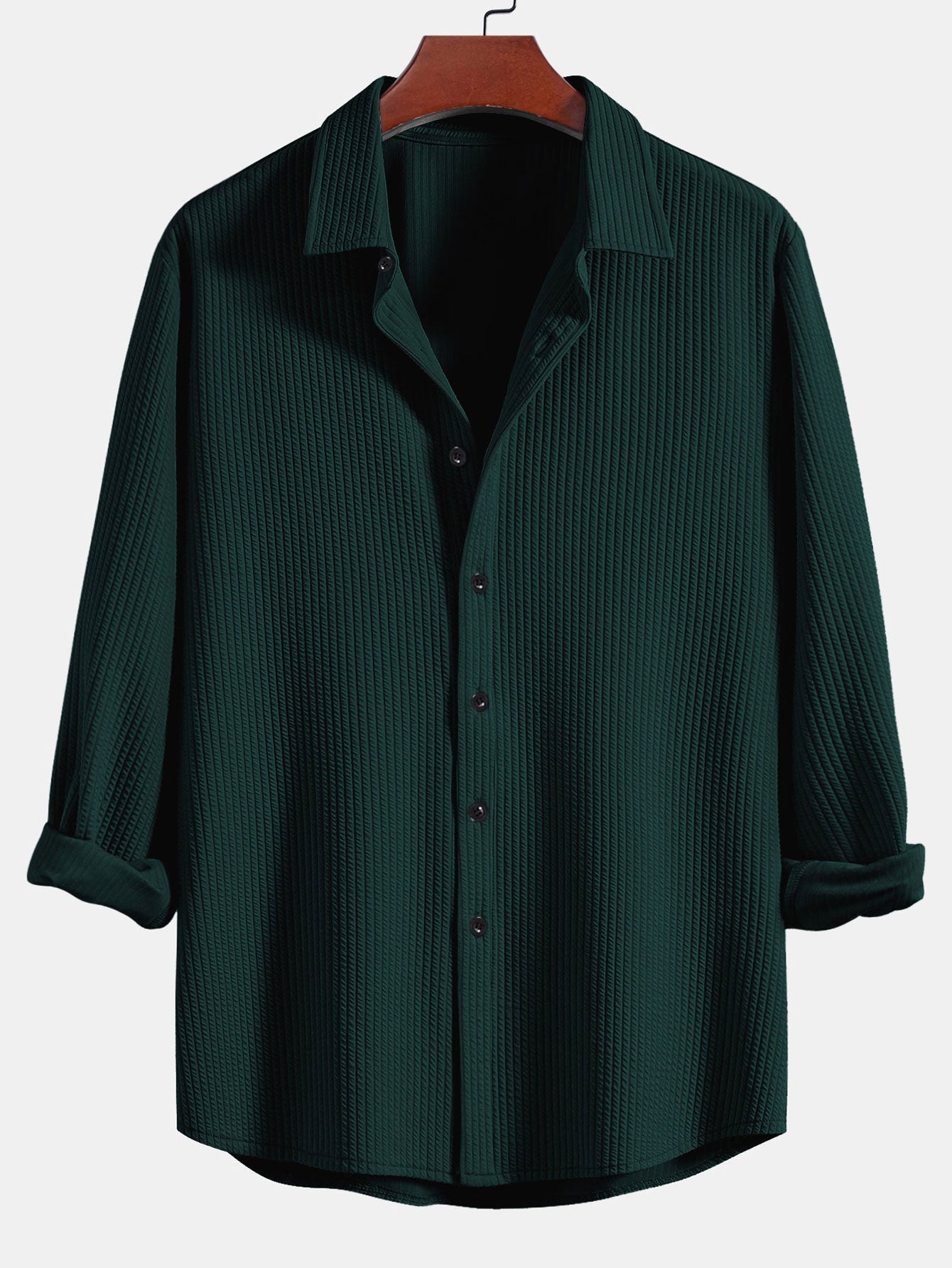Men’s Muscle-Fit Ribbed Button Shirt – Stretch Textured Smart Casual Top