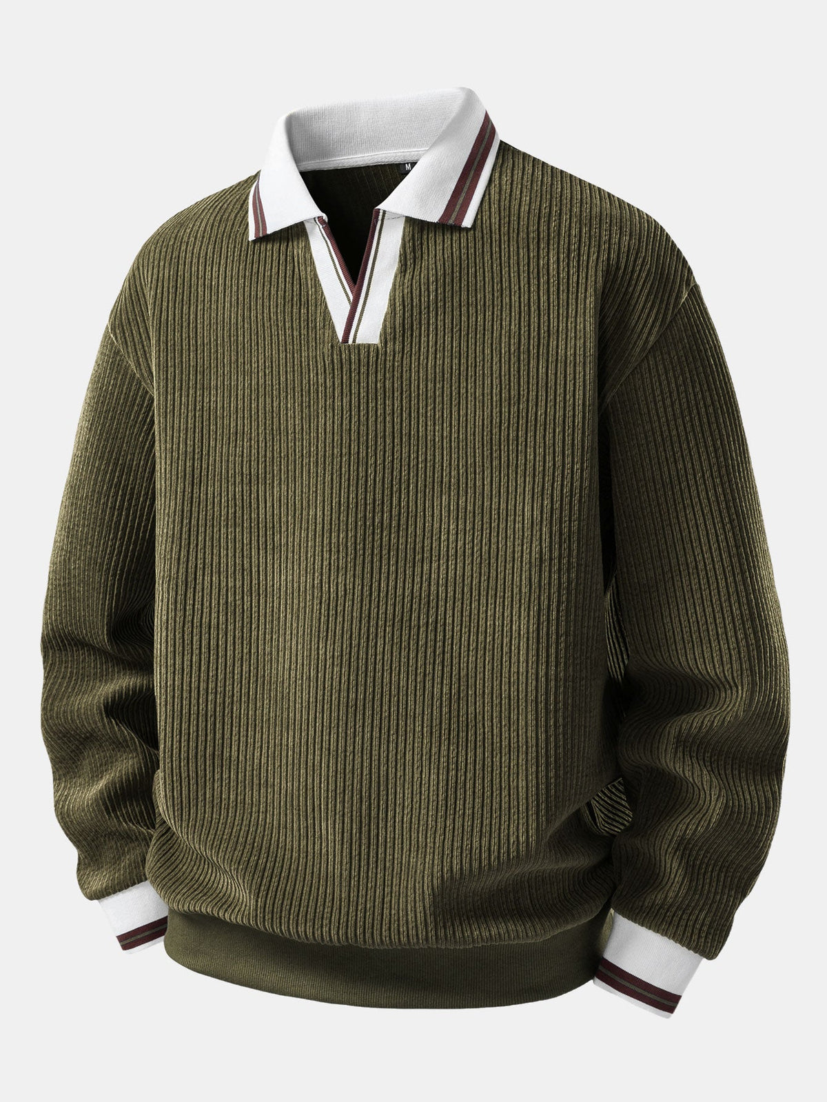 Heren polosweatshirt van ribstof met open Johnny-kraag – Trui met relaxte pasvorm en lange mouwen voor smart casual W