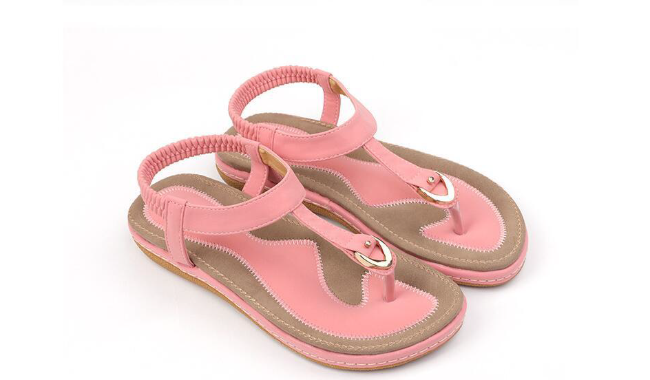 Sandalias de mujer con tira en T, parte trasera elástica, plantilla acolchada, comodidad para el verano