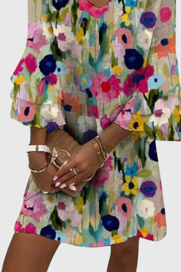 Women’s Floral Print V-Neck Mini Dress Everyday Style