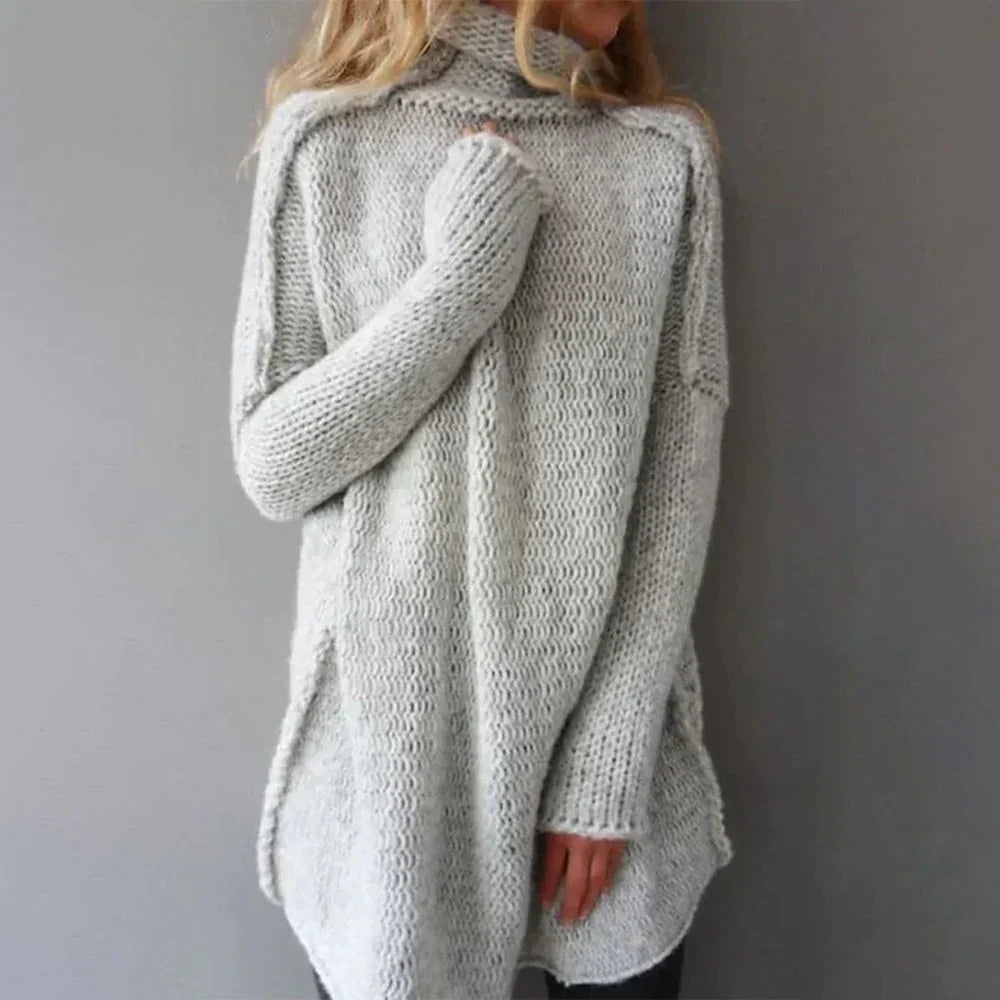 Oversize-Damenpullover aus Rollkragenstrick - lässige Longline-Schicht für den Alltag im Herbst und Winter