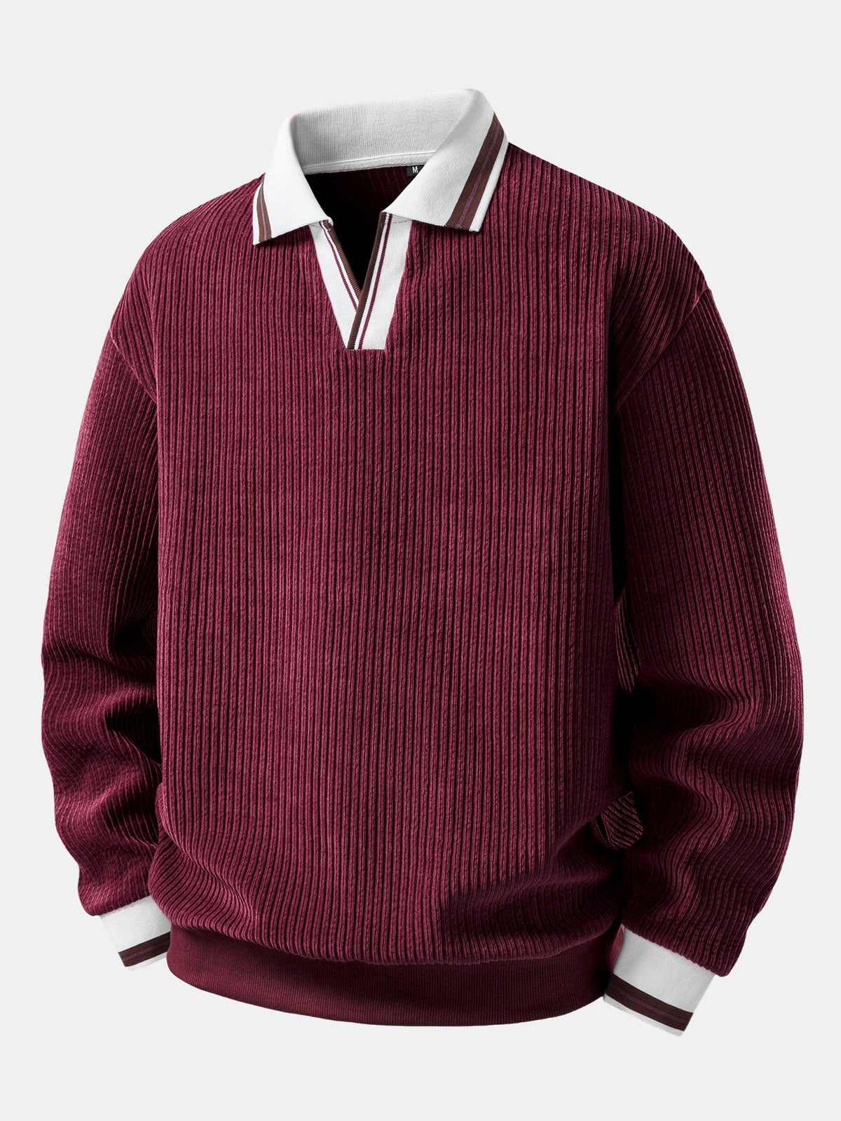 Heren polosweatshirt van ribstof met open Johnny-kraag – Trui met relaxte pasvorm en lange mouwen voor smart casual W