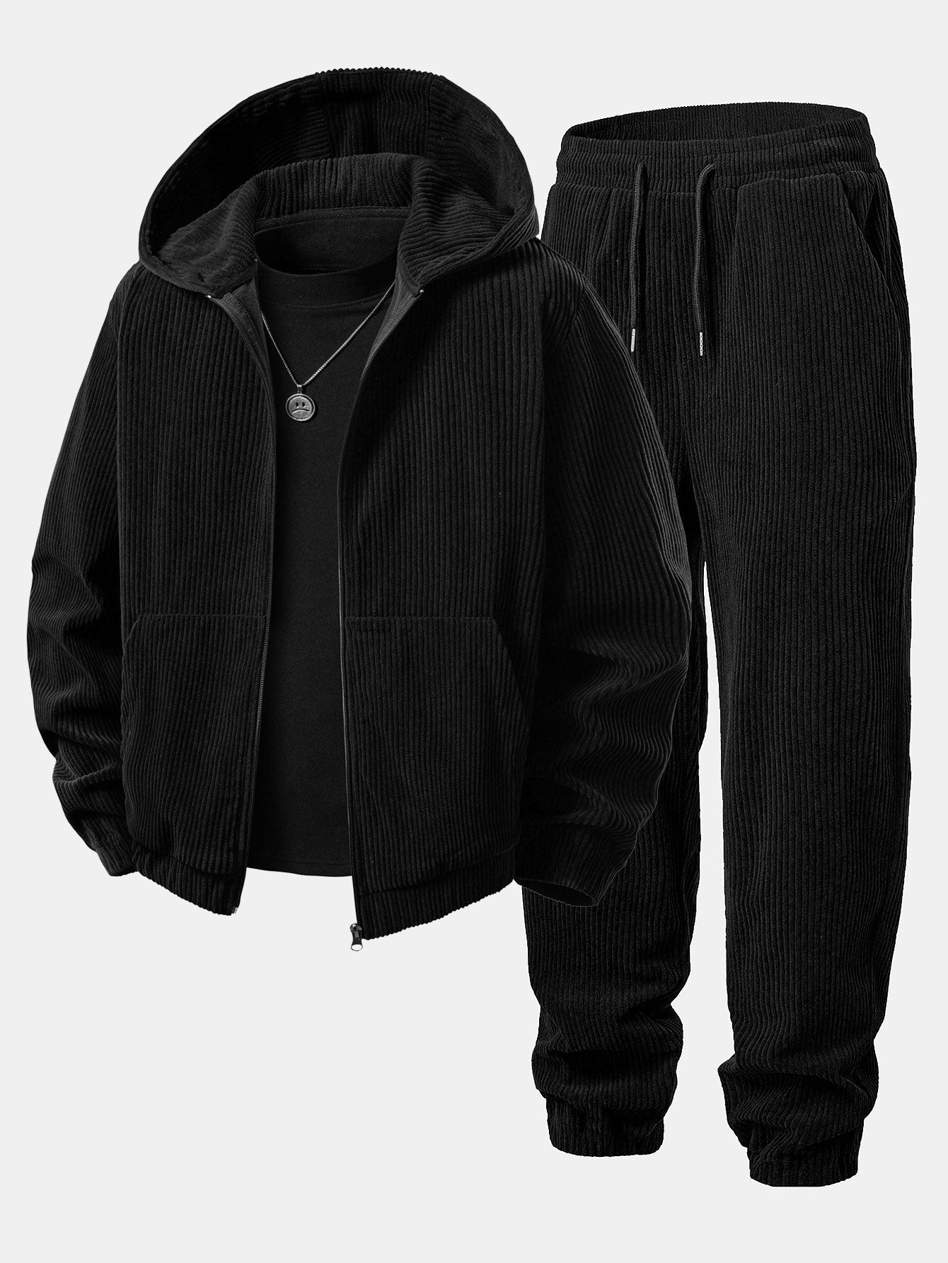 Men’s Corduroy Zip Tracksuit – Relaxed Hoodie and Joggers for Autumn Streetwear