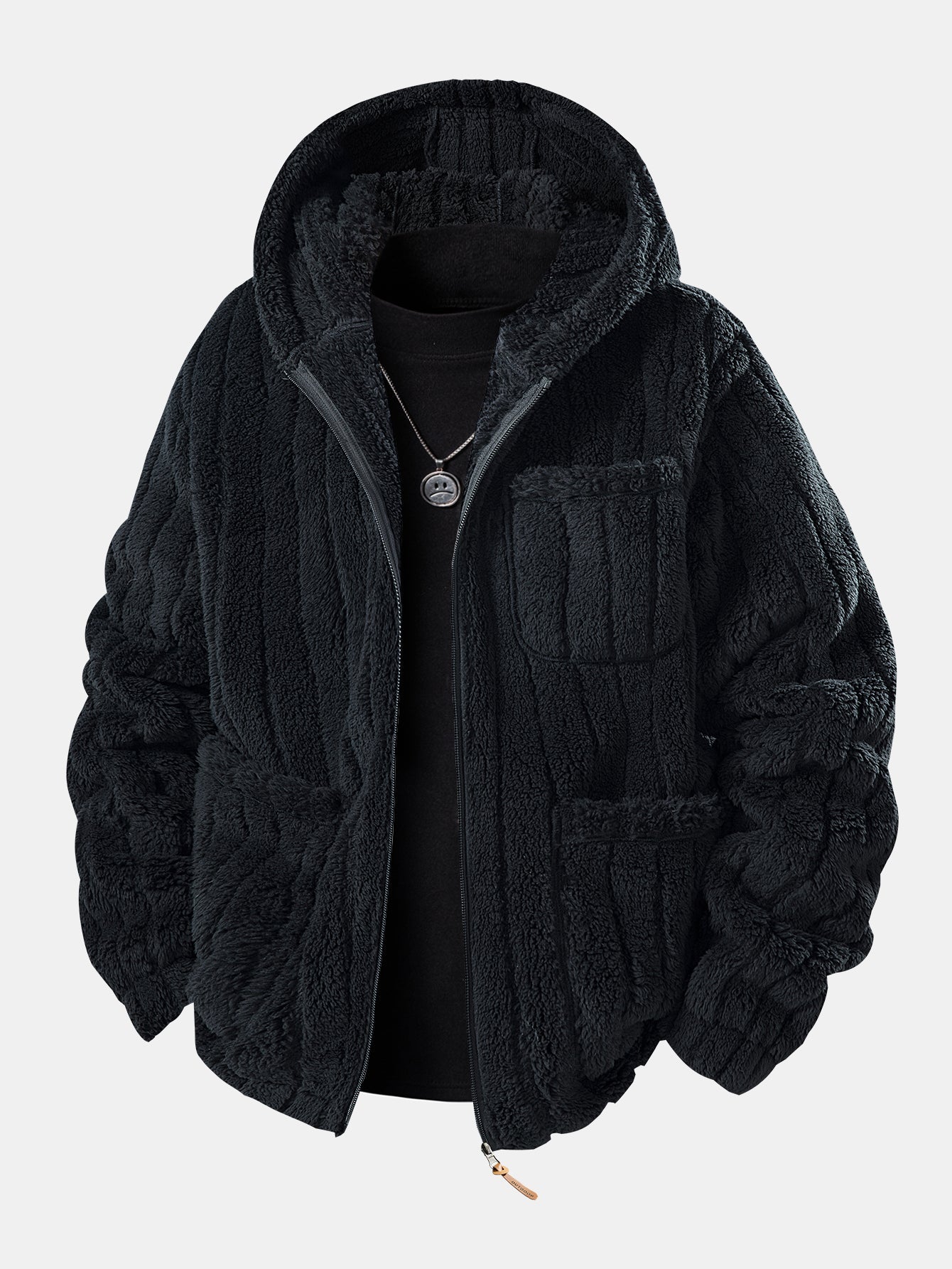 Men’s Zip-Up Teddy Fleece Tracksuit – Warm Relaxed Set for Winter Casual Wear