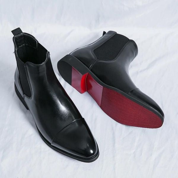 Polierte Chelsea-Boots für Herren – spitz zulaufendes Knöcheldesign mit elastischen Seiteneinsätzen und niedrigem Absatz
