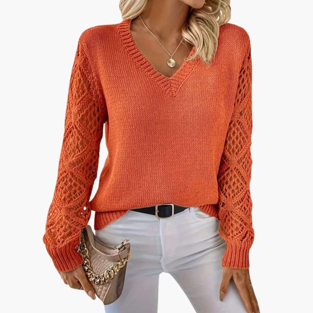 Women’s Knitted V-Neck Jumper Open Sleeve Detail Pullover