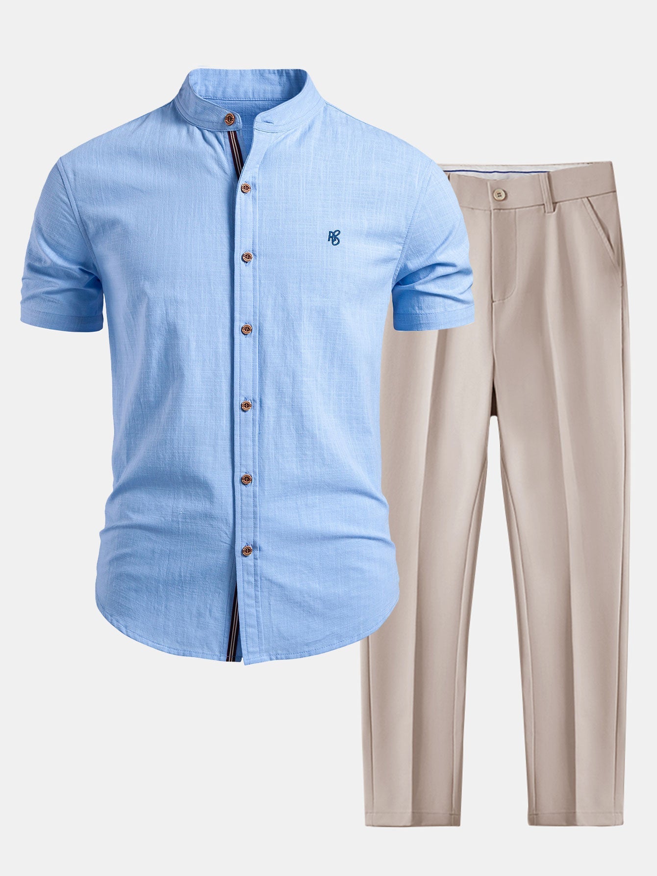 Men’s Cotton Stand Collar Shirt with Tapered Trousers – Smart Summer Co-Ord