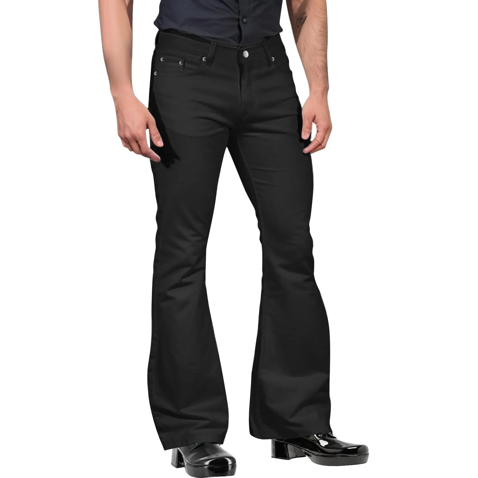 Pantalones retro para hombre de pierna acampanada color caqui, corte entallado
