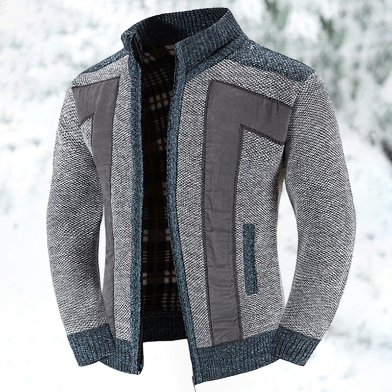 Cardigan da uomo in maglia con zip integrale e collo alla coreana
