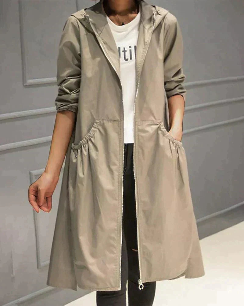 Imperméable long à capuche pour femme - manteau léger déperlant pour les voyages, la marche et le quotidien à la mi-saison