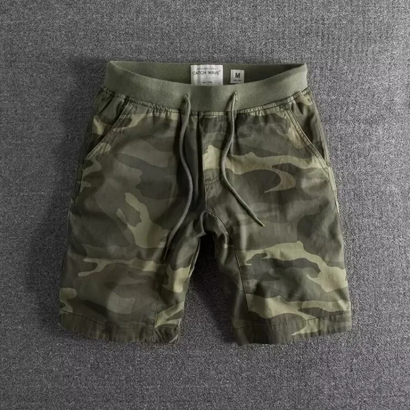 Pantalones cortos de verano para hombre con cintura elástica, cordón y puños, estampados