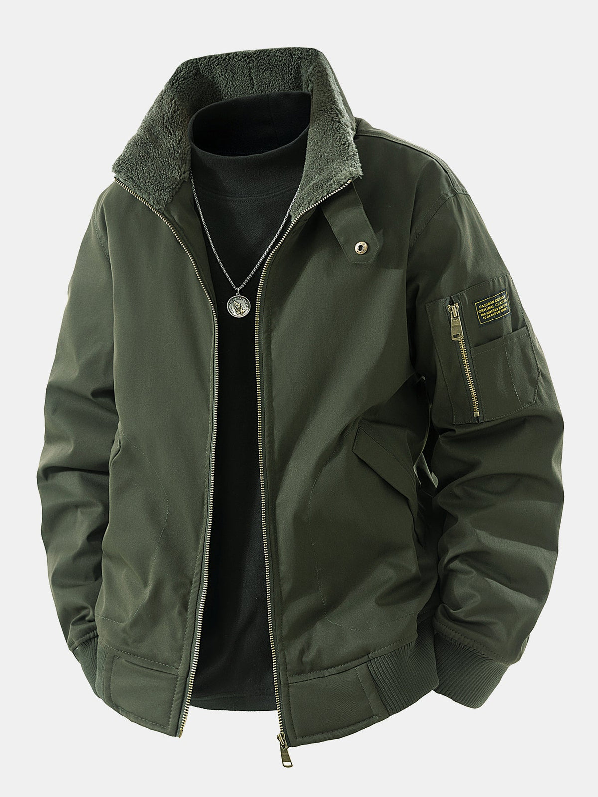 Men’s Teddy Fleece Lined Utility Bomber Jacket with Pockets – Relaxed Fit Warm Zip-Up Winter Outerwear