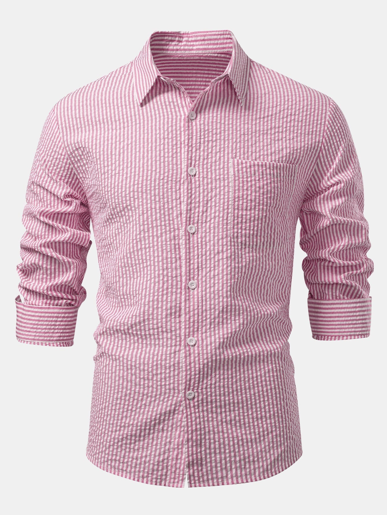 Chemise homme en seersucker à boutons – Coupe classique, style chic et décontracté pour les jours de travail et les week-ends