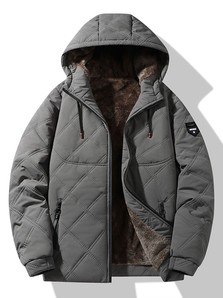 Vatteret vinterjakke til mænd med for af imiteret pels – Varm frakke med hætte, lynlåslukning og lommer til koldt vejr og udendørsbrug