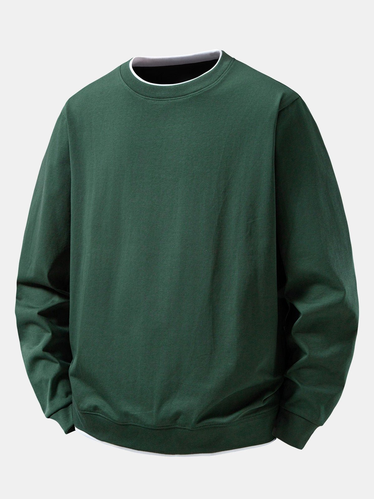 Men's Faux Layered Crew Neck Sweatshirt – Regular Fit Cotton Blend Casual Pullover with Ribbed Trims