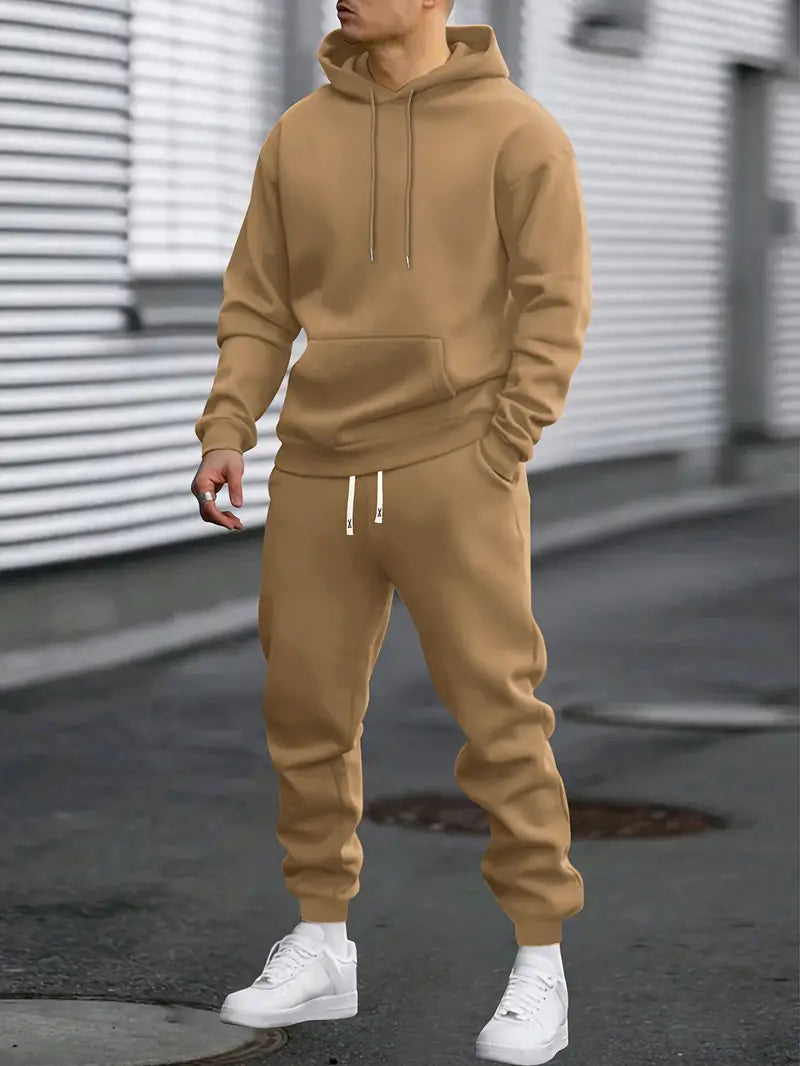 Conjunto de sudadera con capucha y pantalones jogger para hombre – chándal holgado de dos piezas para viajar y disfrutar del tiempo libre