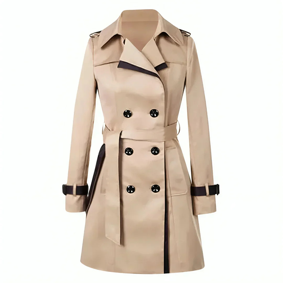 Trench-coat croisé pour femme avec ceinture à nouer - Bordure contrastante pour superposer avec élégance au quotidien