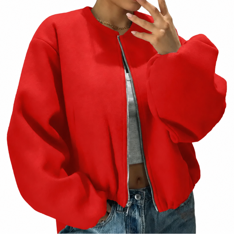 Lässige Bomberjacke mit Reißverschluss für Damen – Kurze Freizeitjacke für alltägliche Streetwear und die Übergangszeit