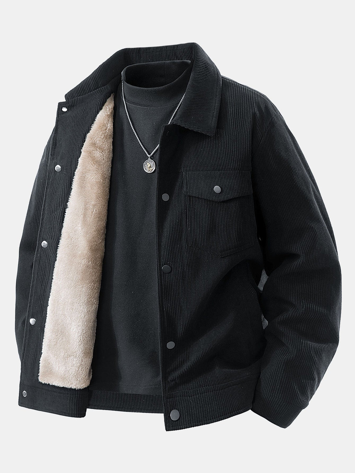 Veste camionneur en velours côtelé pour homme, doublée en polaire teddy, avec poches poitrine – Vêtement d’extérieur décontracté et chaud pour l’hiver