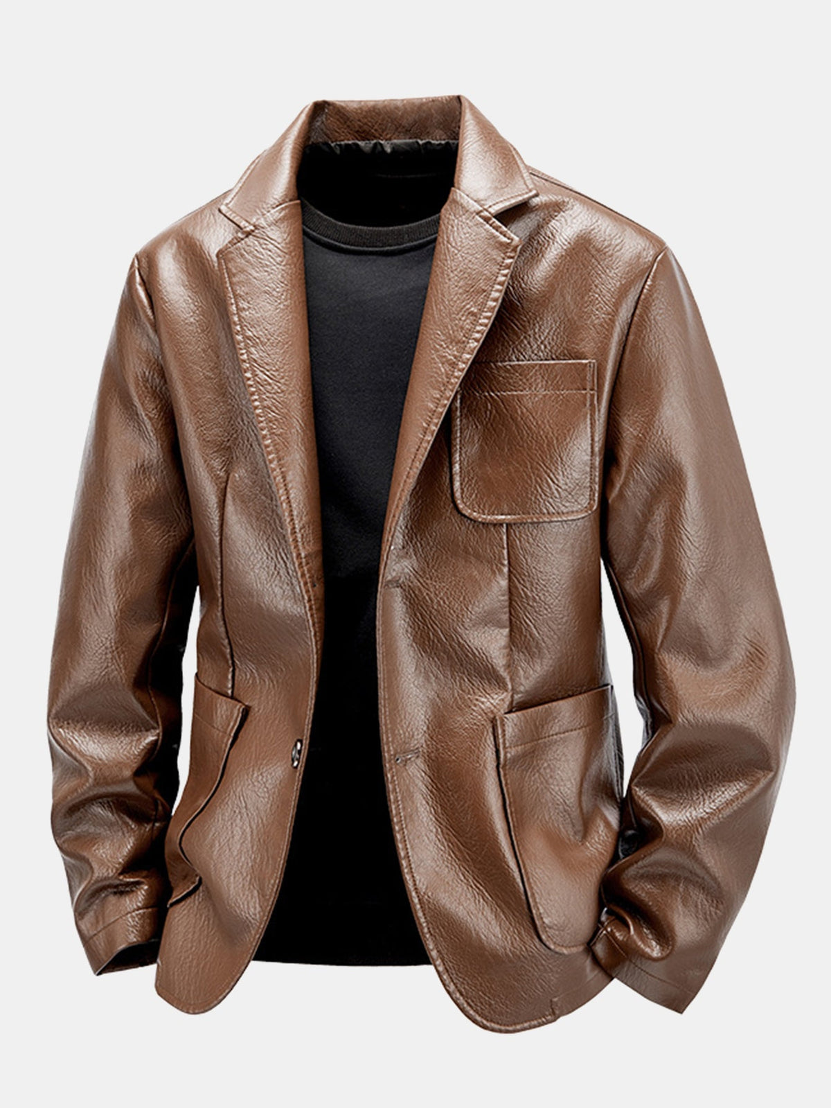 Blazer aus Kunstleder für Herren mit fallendem Revers – Elegante Freizeitjacke mit einer Knopfreihe für Herbst und Alltag