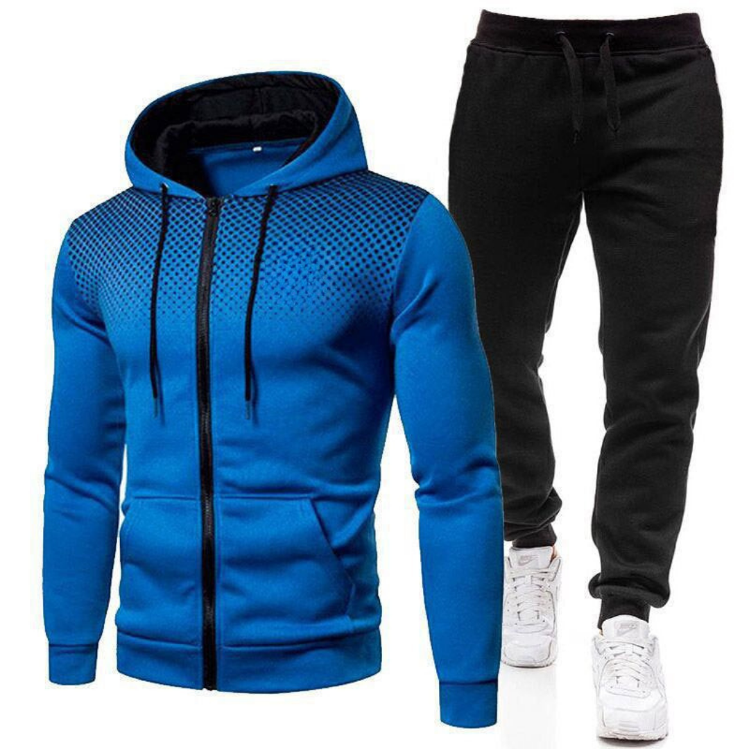 Tuta da uomo con cappuccio a due pezzi - Giacca sportiva con chiusura a zip e pantaloni da jogging con vita elasticizzata