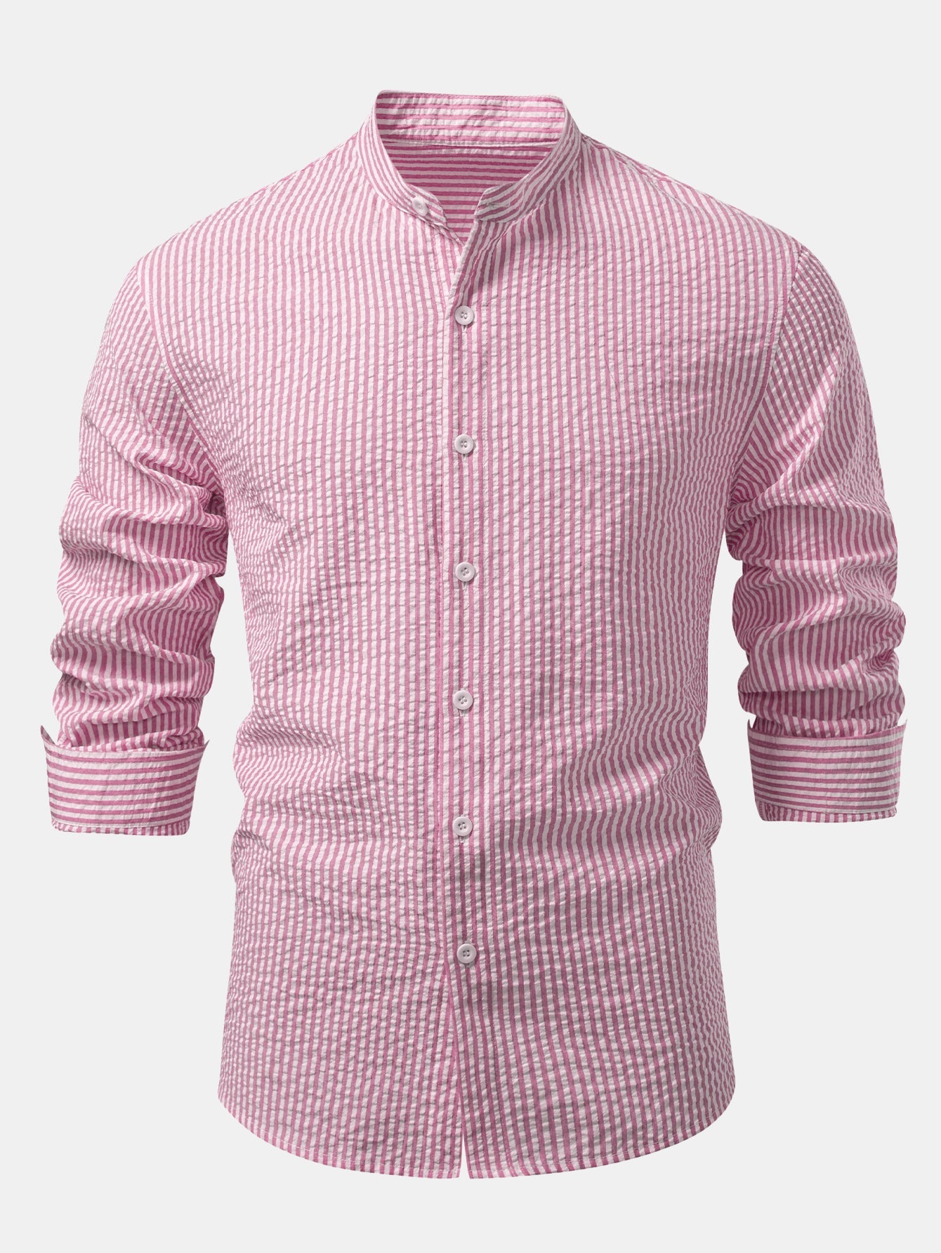 Men’s Lightweight Stand Collar Co-Ord – Seersucker Shirt with Linen Blend Trousers