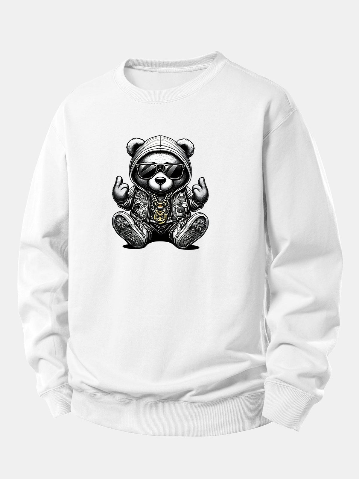 Men's Hip Hop Teddy Bear Sweatshirt – Relaxed Fit Cotton Blend Pullover with Hooded Bear Graphic and Urban Streetwear Style