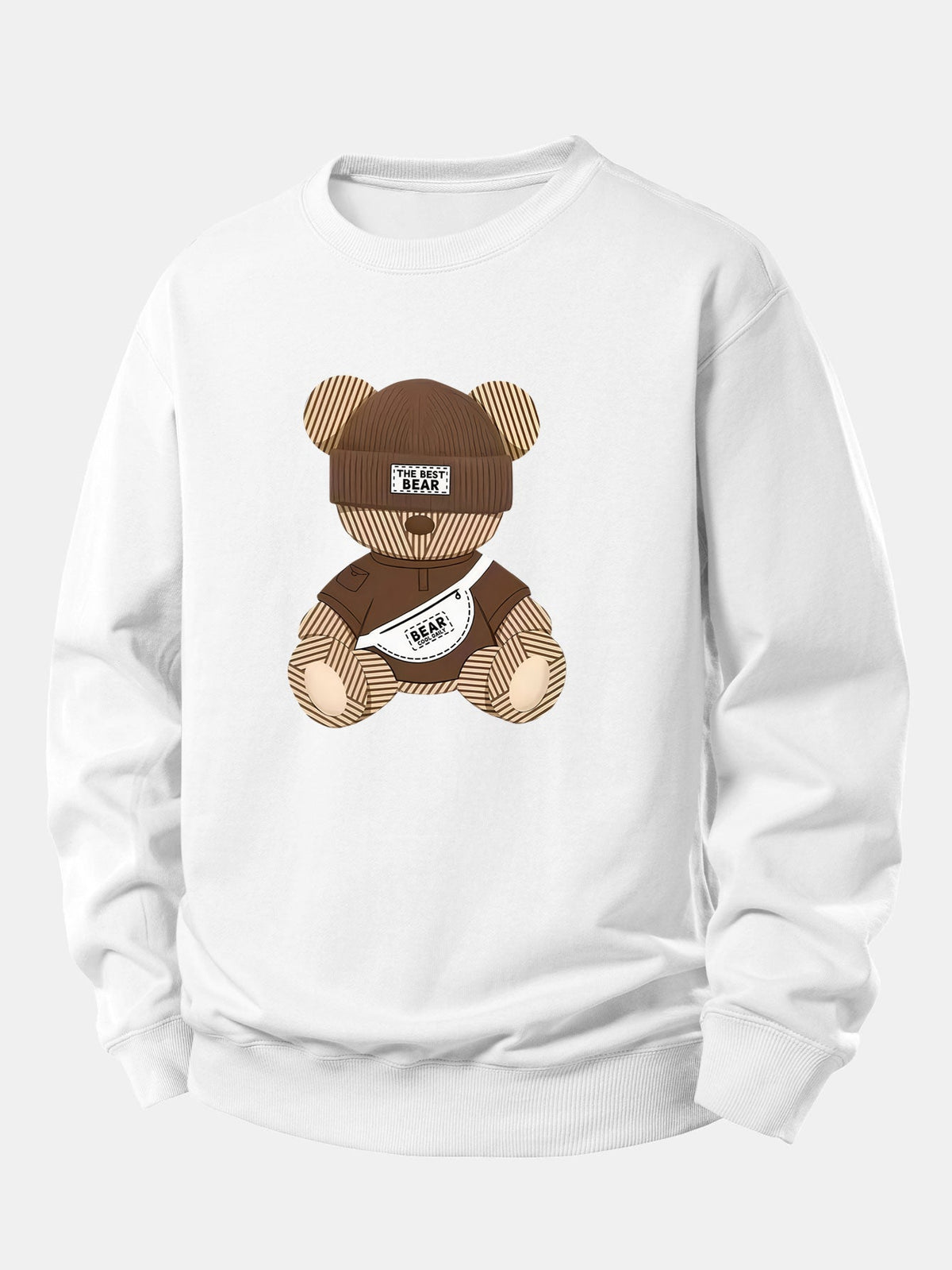 Sweatshirt aus Baumwollmischgewebe mit Teddybär-Motiv für Herren – Relaxed Fit, lässiger Pullover mit Rundhalsausschnitt für den Herbstalltag