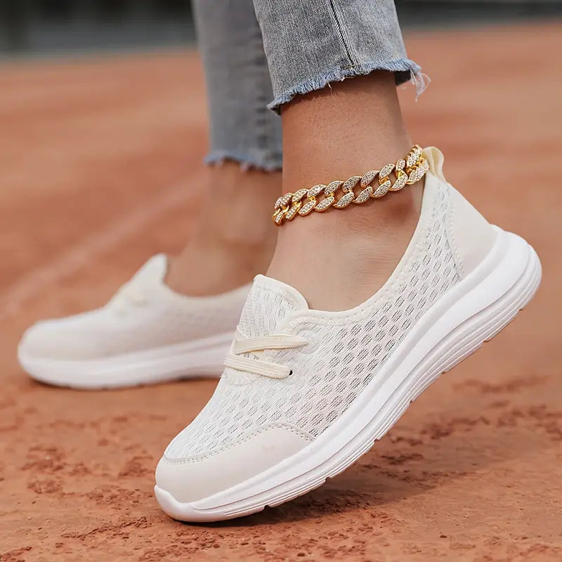 Women’s Lightweight Mesh Slip-On Sneakers – Breathable Lace-Up Comfort Trainers with Soft Sole for Walking and Everyday Wear