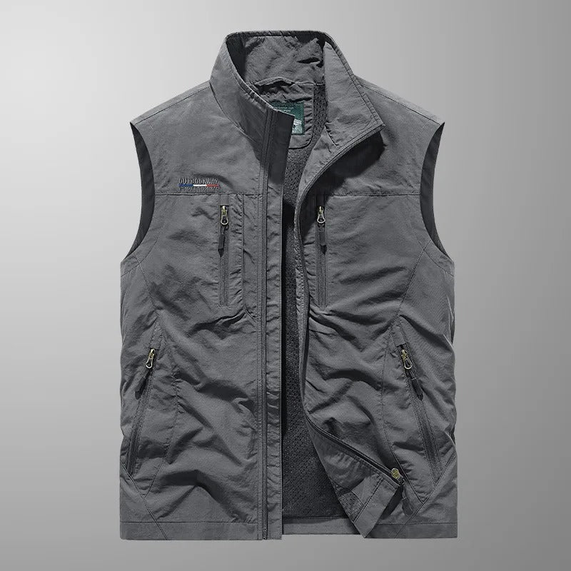 Chaleco exterior para hombre con cremallera frontal y cuello alto