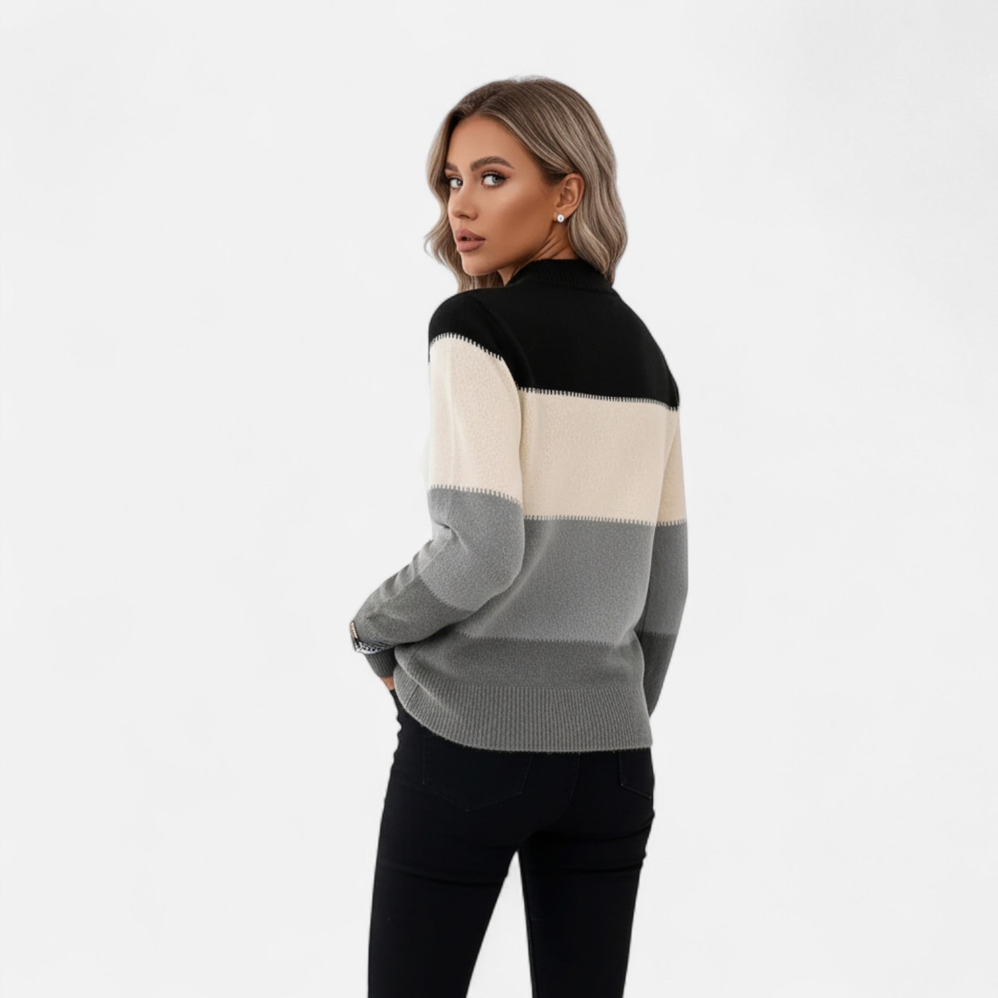 Valmonti | Women’s Striped Knit Crew Neck Sweater