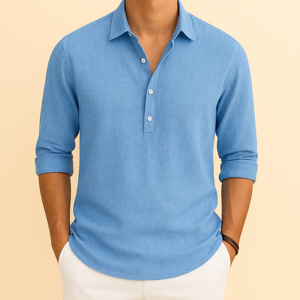 Camiseta Polo de Manga Larga para Hombre, Corte Relajado, Cuello con Botones