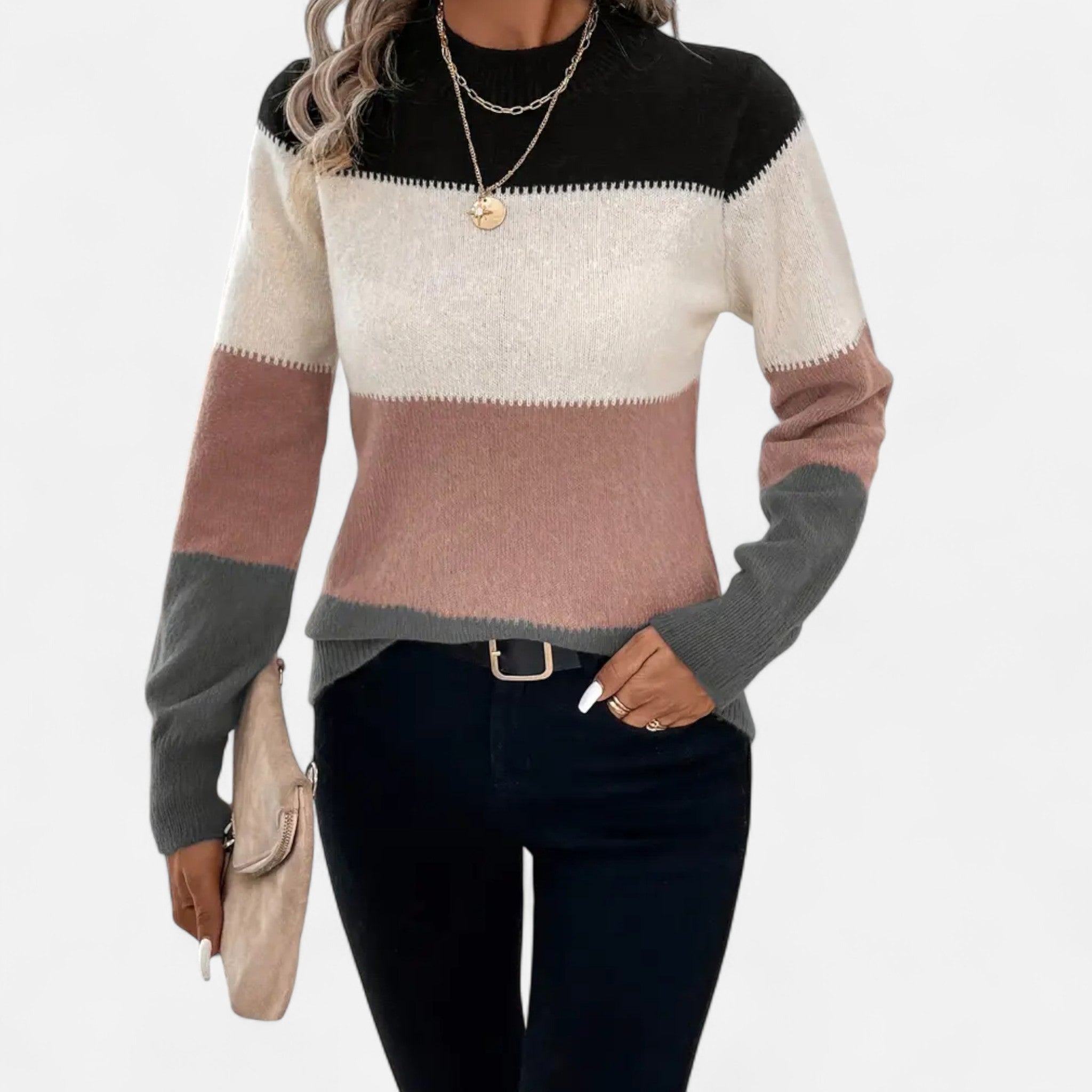 Valmonti | Women’s Striped Knit Crew Neck Sweater