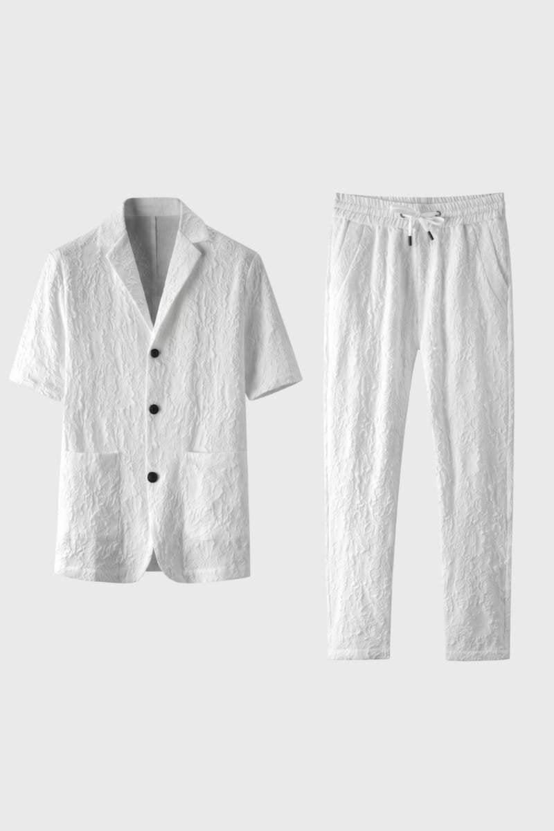 Men’s Textured Shirt And Drawstring Trousers Outfit Set