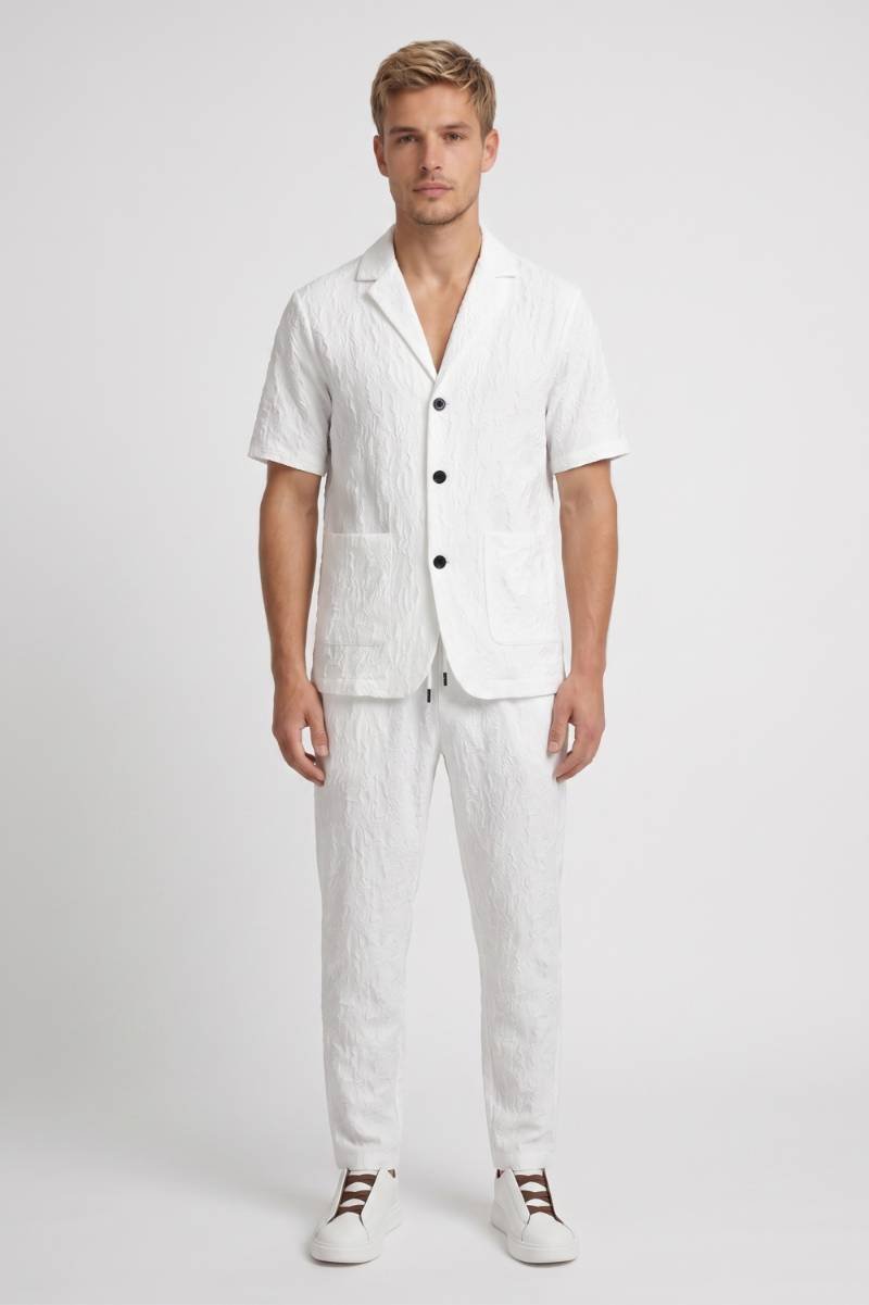 Men’s Textured Shirt And Drawstring Trousers Outfit Set