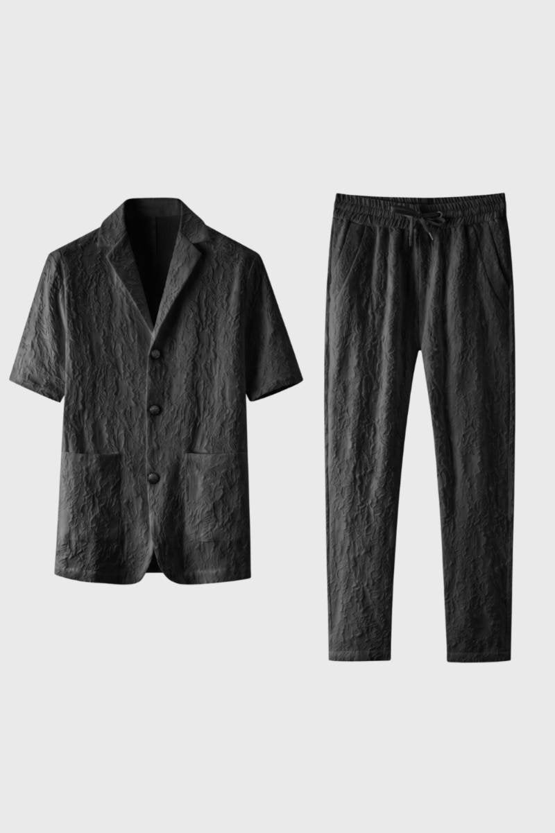 Men’s Textured Shirt And Drawstring Trousers Outfit Set
