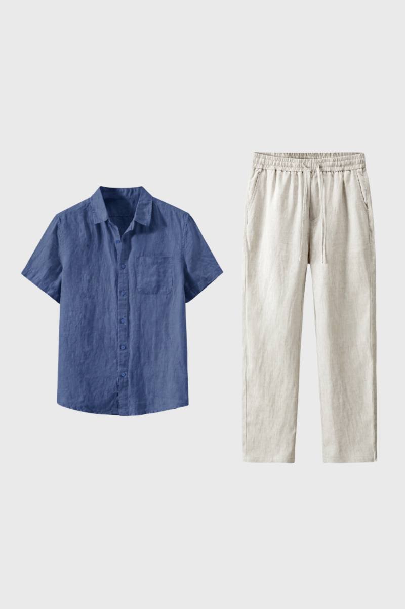 Men’s Linen Co-Ord Set Short Sleeve Resort Outfit