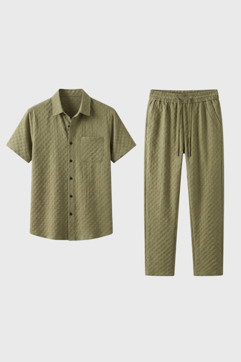 Conjunto de camisa estructurada para hombre y pantalones relajados con cordón
