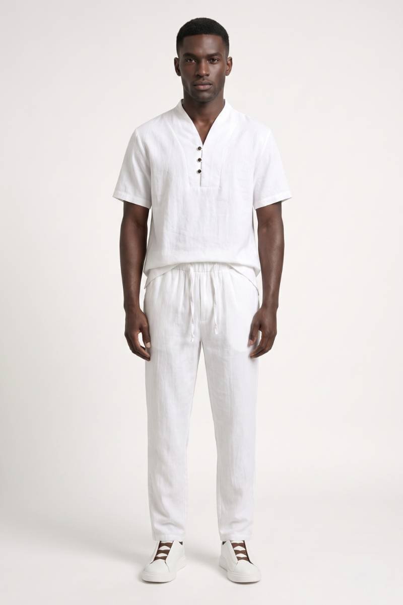 Conjunto de ropa para hombre: camisa de manga corta y pantalones con cordón
