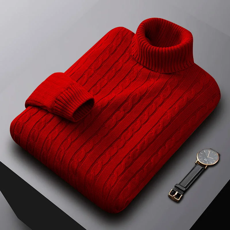 Camisola de gola alta de malha entrançada para homem – Camada quente e texturada para um estilo casual elegante no outono e no inverno