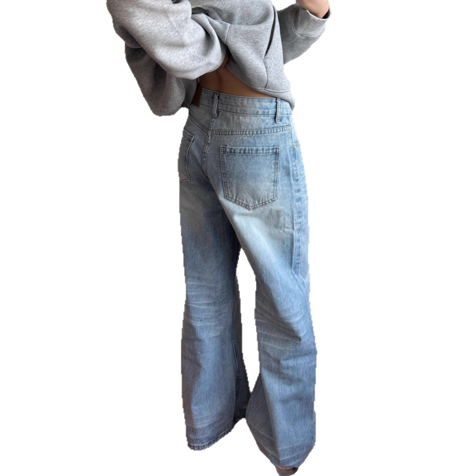 Women’s High Waist Washed Straight Leg Floor Length Jeans
