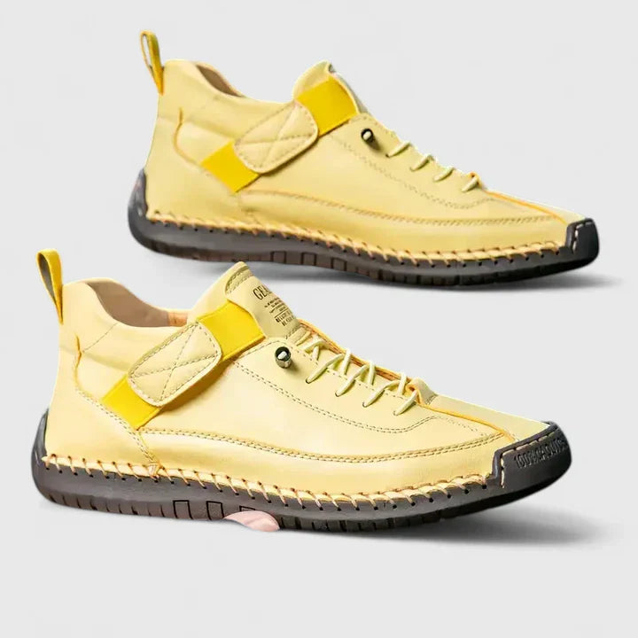 Damesneakers i læderlook med velcro og snørebånd til gåture