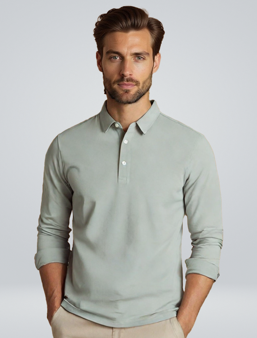 Men’s Long Sleeve Polo Shirt Refined Tailored Everyday Essential
