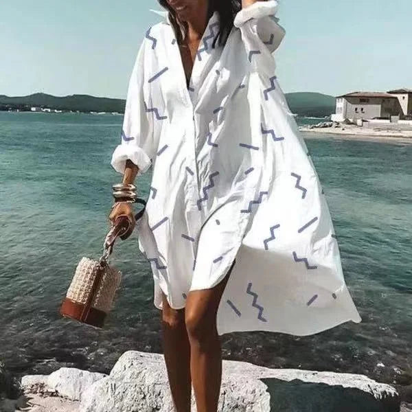 Vestido Camisa Extragrande para Mujer, Transpirable, de Manga Larga, Pareo para Vacaciones
