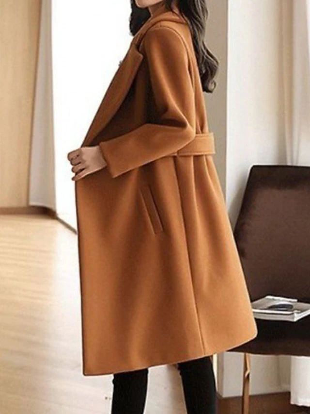 Manteau d’hiver ceinturé en laine pour femme – Superposition longue et ajustée pour le bureau et une tenue élégante par temps froid