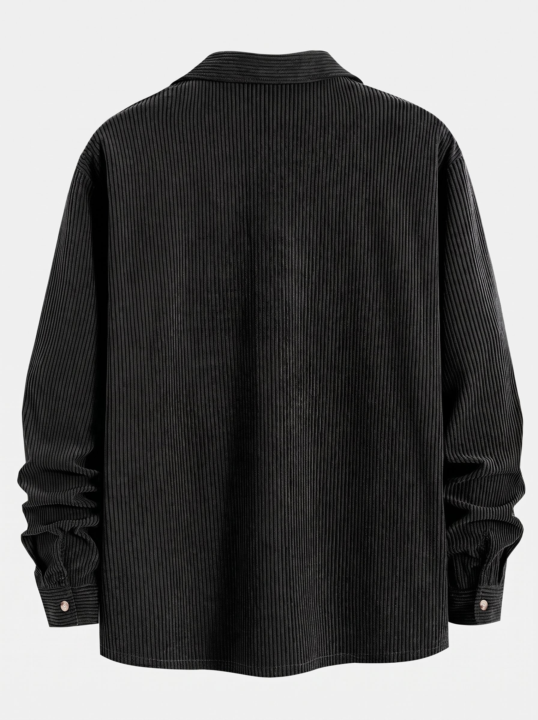 Ensemble homme en velours côtelé à col cubain – chemise à manches longues et pantalon droit pour un style décontracté par temps frais